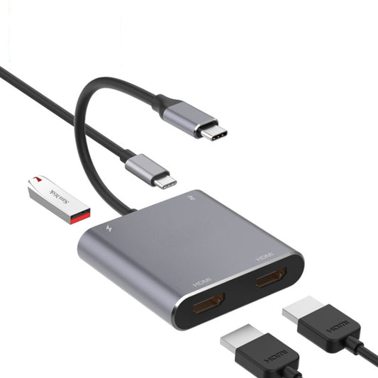 Norvo | 4 i 1 Type-C til Dual HDMI + USB + Type-C HUB Adapter