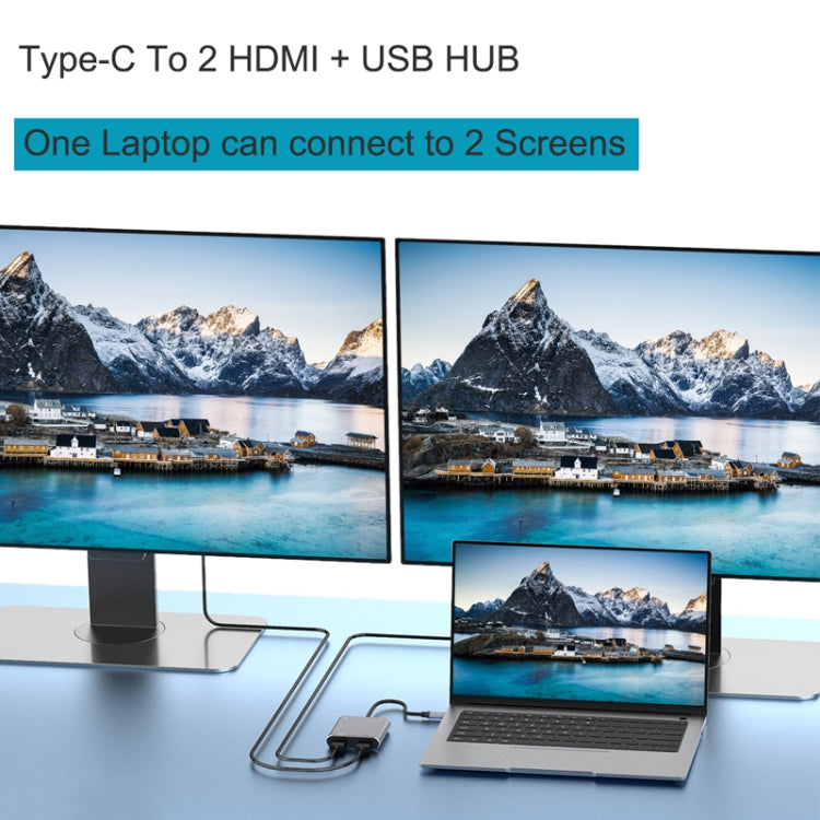 Norvo | 4 i 1 Type-C til Dual HDMI + USB + Type-C HUB Adapter