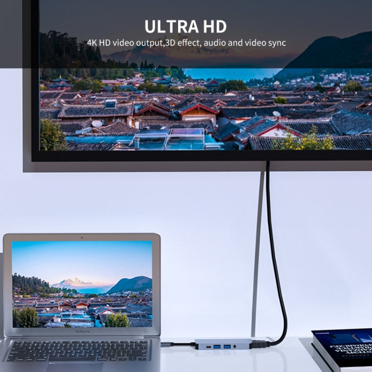 Norvo | ENKAY Hatt-Prince 5 i 1 Type-C Hub 4K HDMI Konverter Dockingstasjon 3.5mm Lydjack Adapter