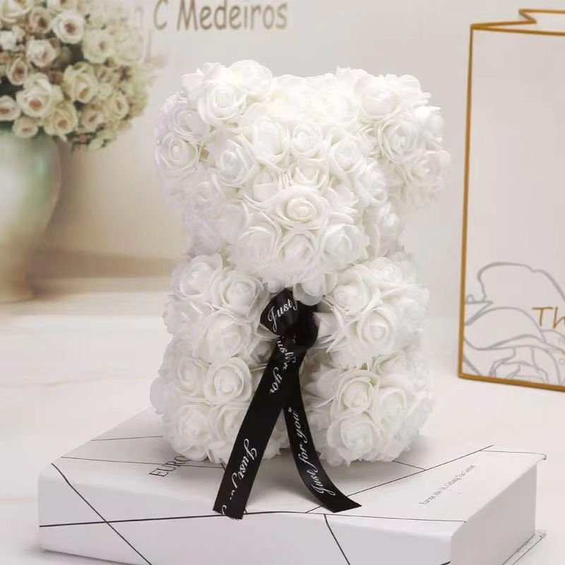 Norvo | 9.8in Kunstig Rose Teddy Bjørn Gave med Presentasjonsboks - Romantisk Jubileum eller Valentines Dag Dekor