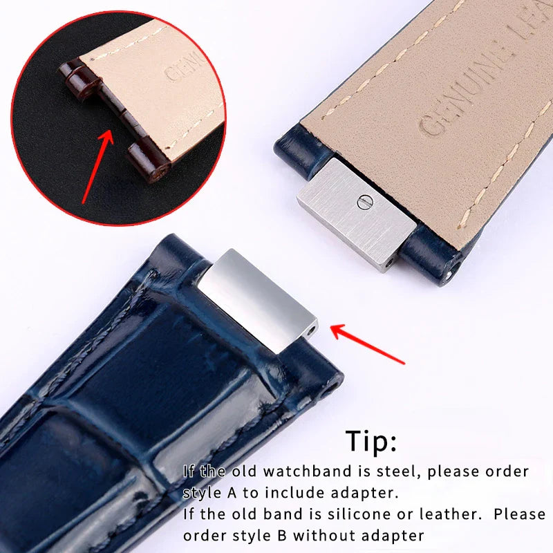25X13mm Notch Ekte Lær Klokkerem + Koble for Patek Philippe Nautilus 5711 5726 5712g Bånd Armbånd Bracelet