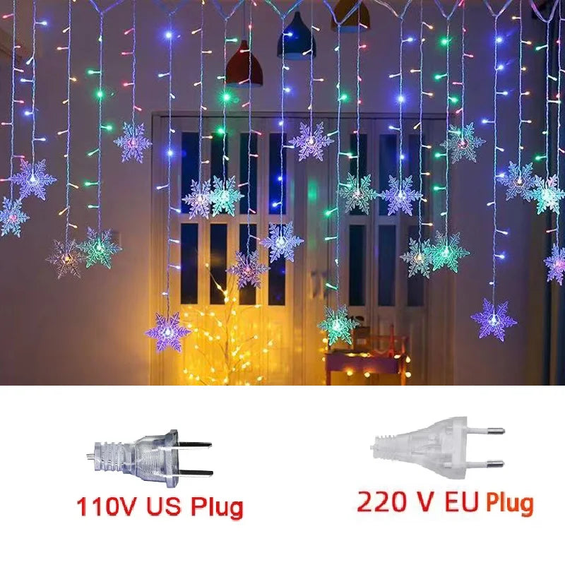 Vanntette Snøfnugg LED Lyslenke Julelys - Blinkende Fe Gardin for Ferie Fester, Bryllup, og Utendørs Dekorasjoner 3,2m (125,9 tommer)
