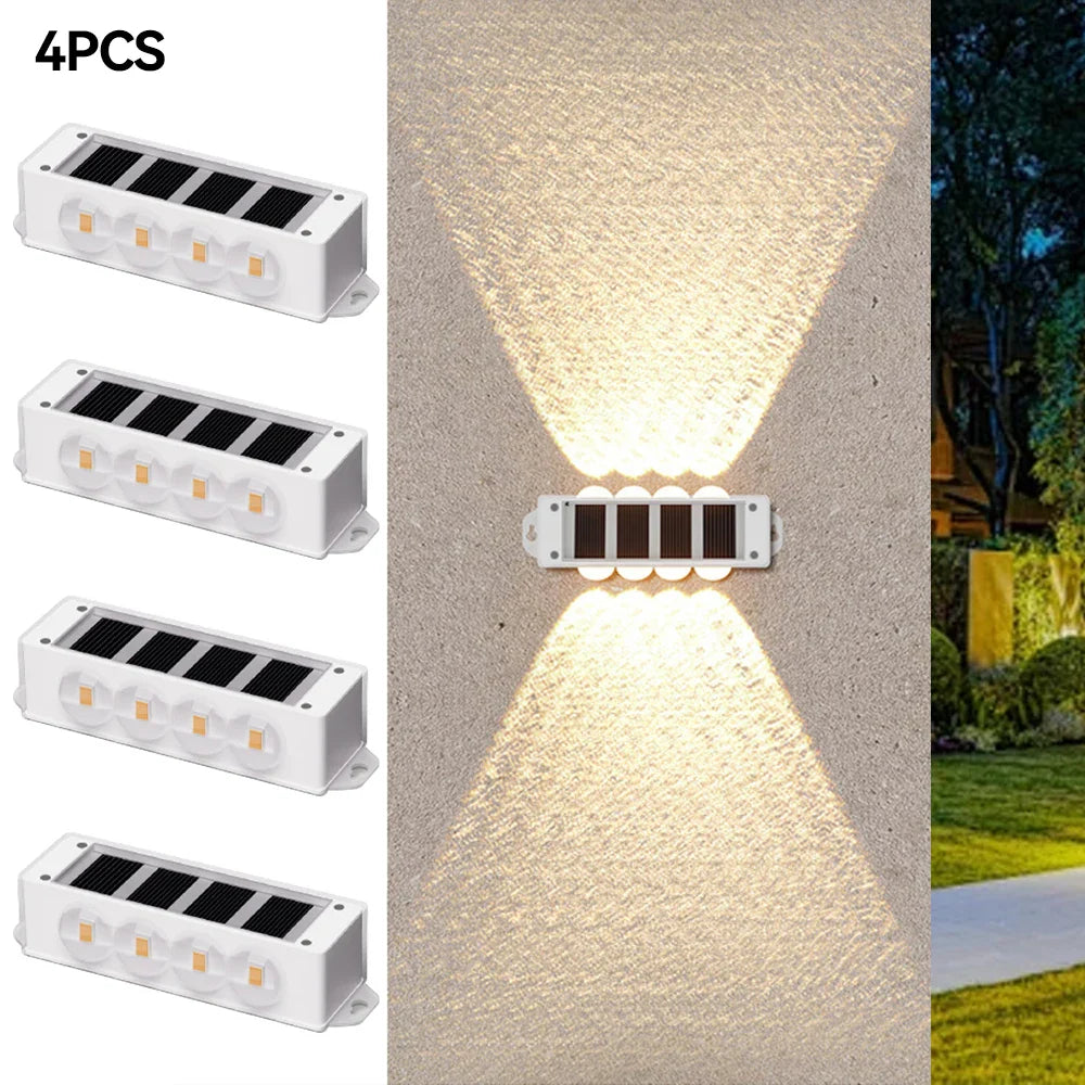 Norvo | Solcellevegglamper Solavine | Varm hvit lys | IP44 værbestandig | For gjerde, terrasse og hage | 8 timers lysvarighet