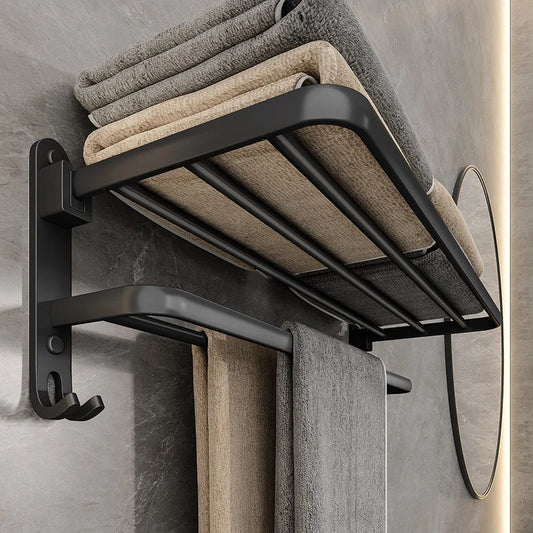 Norvo | EasyTowel Foldable Towel Rack – Space-Saving & Stylish Black Wall-Mounted Towel Rack