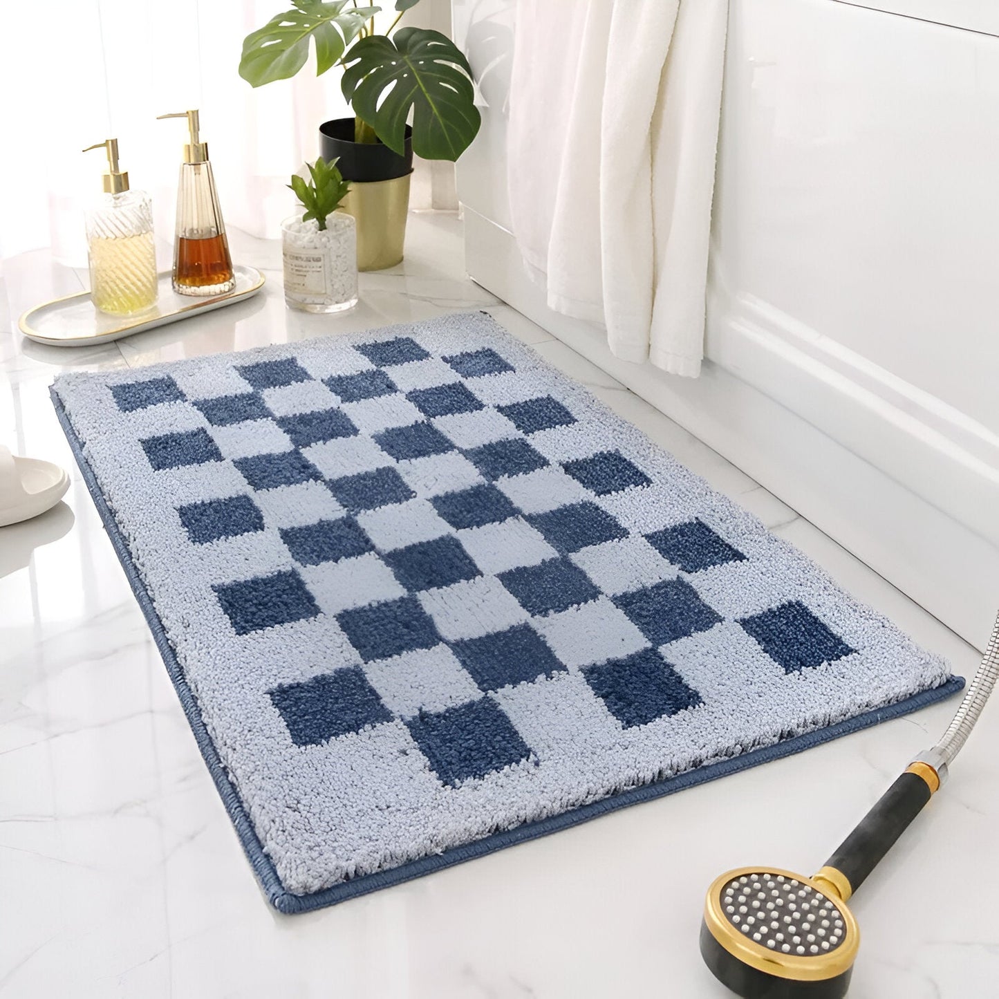 Norvo | Plush Checkered Microfiber Badmatte Svart og Hvit