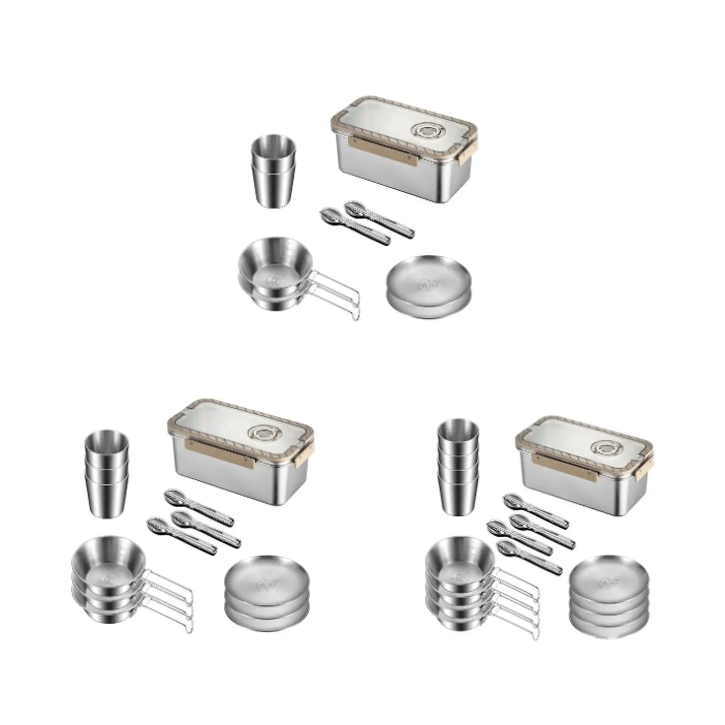 Frendorf | Camping Messware Kit Rustfritt Stål Servise med Oppbevaringsboks – CampSet