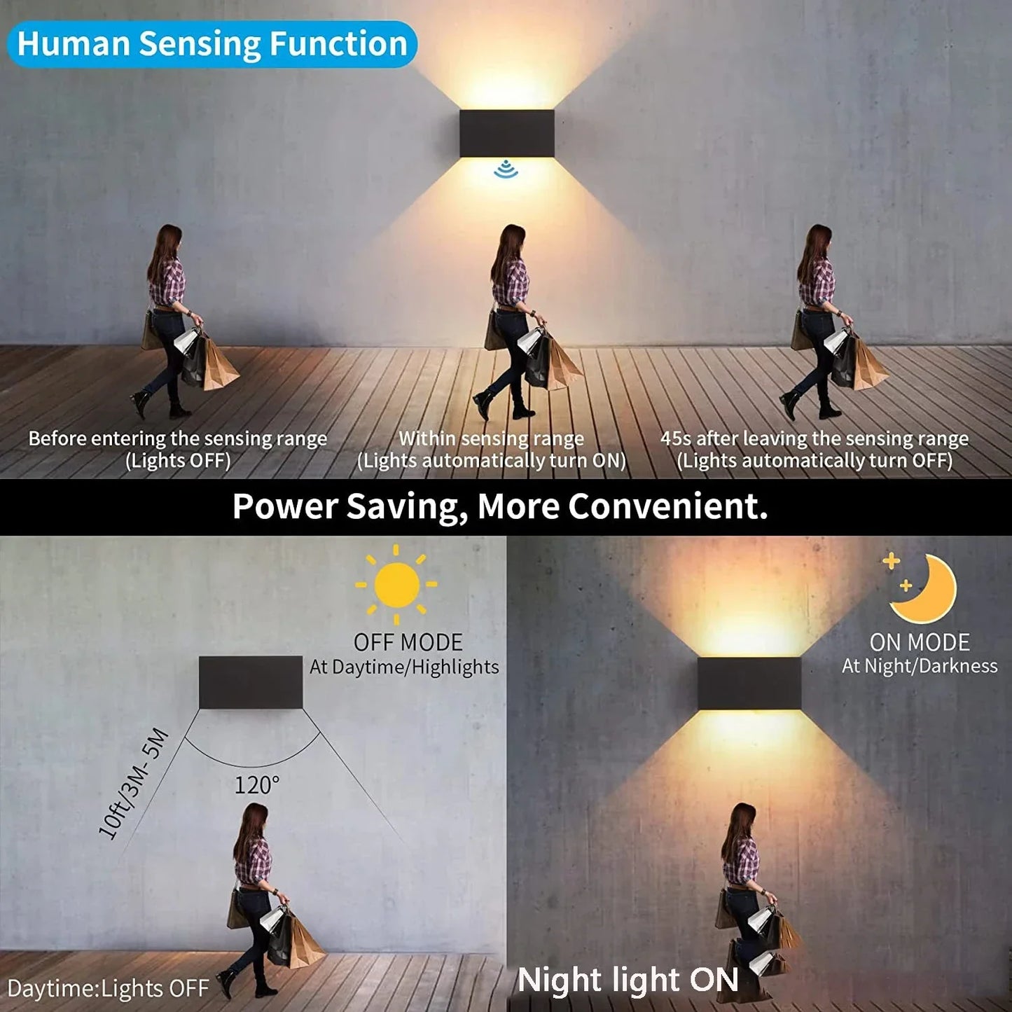 Norvo | SensoLux LED Vegglampe | LED Utendørs Vegglampe 24W | Med bevegelsessensor | IP65 Vanntett | Justerbart Spotlight i Svart/Hvit