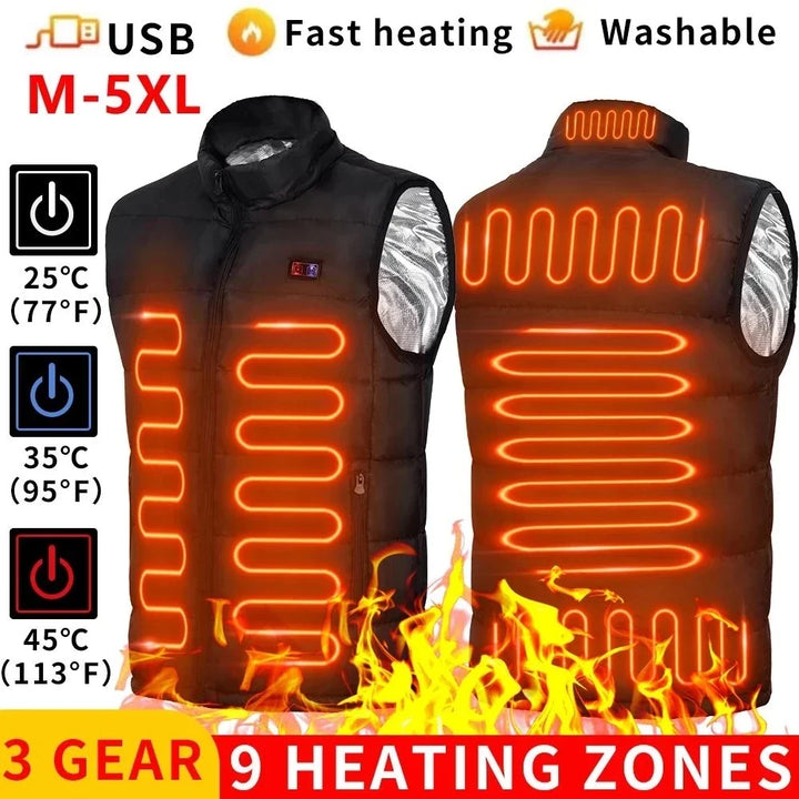Norvo | Oppvarmet jakke med 9 varmezoner | USB varmejakke for kvinner og menn | Grafen varme teknologi for utendørs, camping og sport | ThermoVenture