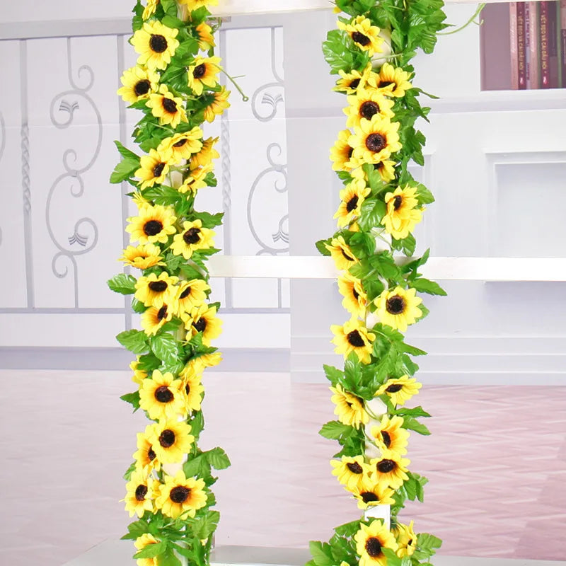 Norvo | Floraviva SunVine Solsikke Garland Kunstig | 2.6 m Lengde | 12 Blomster Ø 8 cm | For Bryllup, Balkong & DIY Dekor