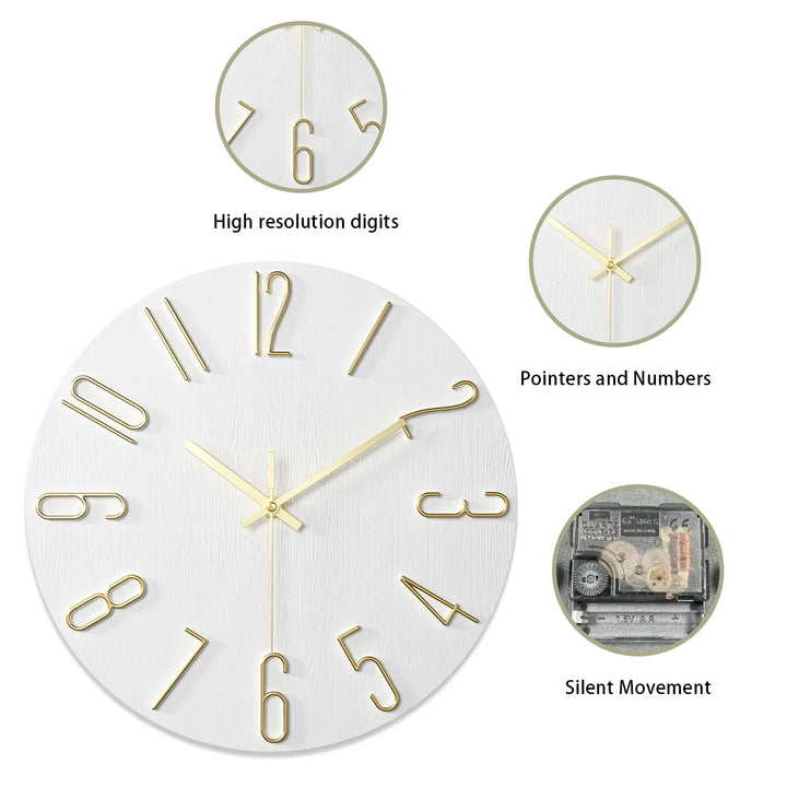 Treveggklokke uten ramme – skandinavisk stil – veggdekorasjon for stuen og soverommet