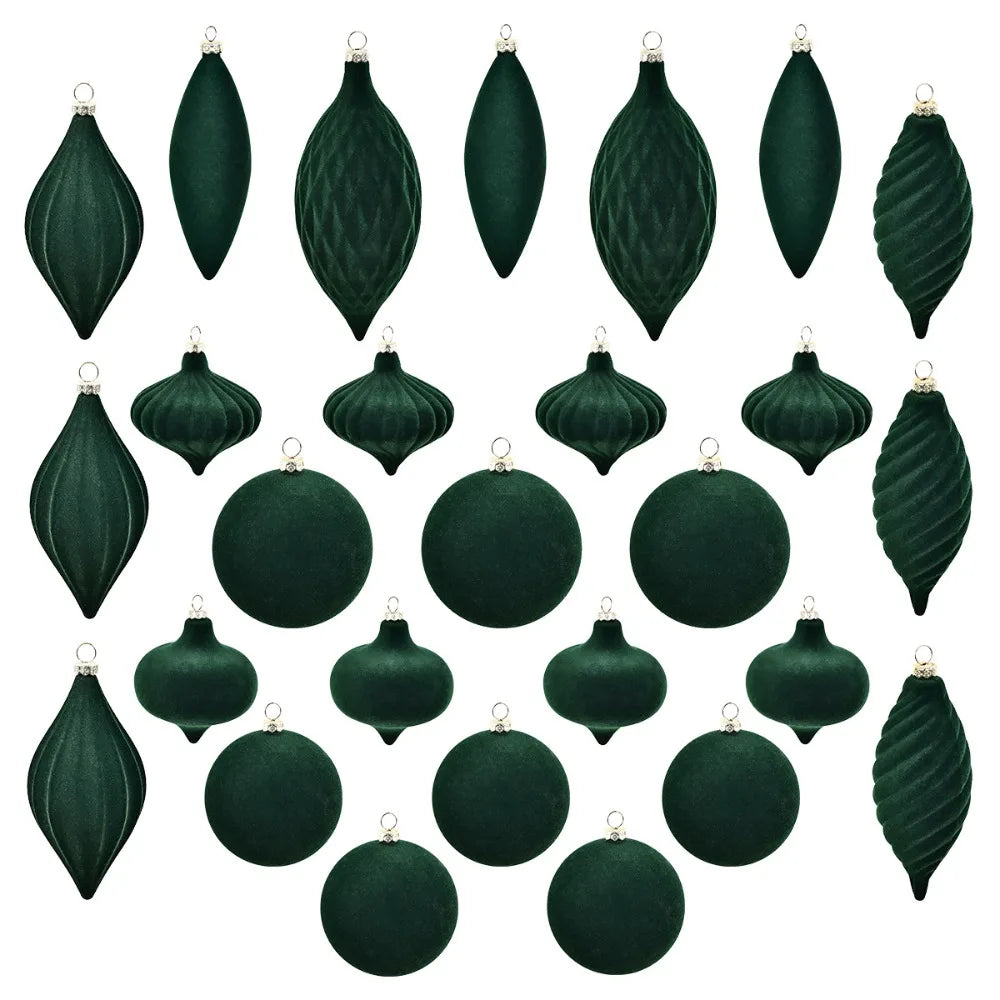 Elegant Flocked Velvet Bruddfrie Julekuler Ornamenter - Gjenbrukbare Høytids Tredekorasjoner for Feststemning 27PCS