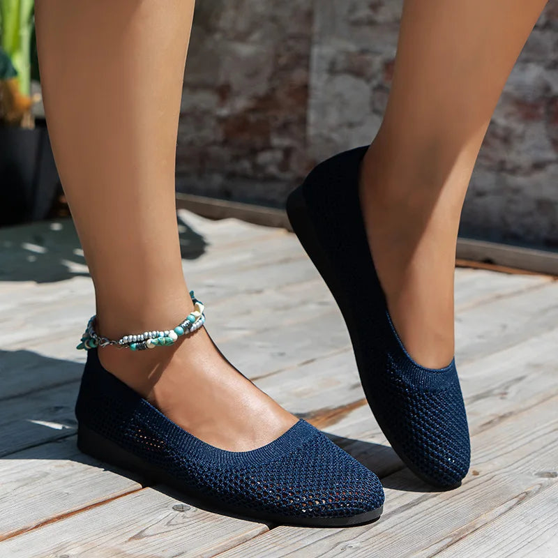 Norvo | Kvinner Rundtå Flat Sko Solid Farge Strikket Tøfler Casual Pustende Ballett Flats Kvinner Flat Sko Loafers Kvinner