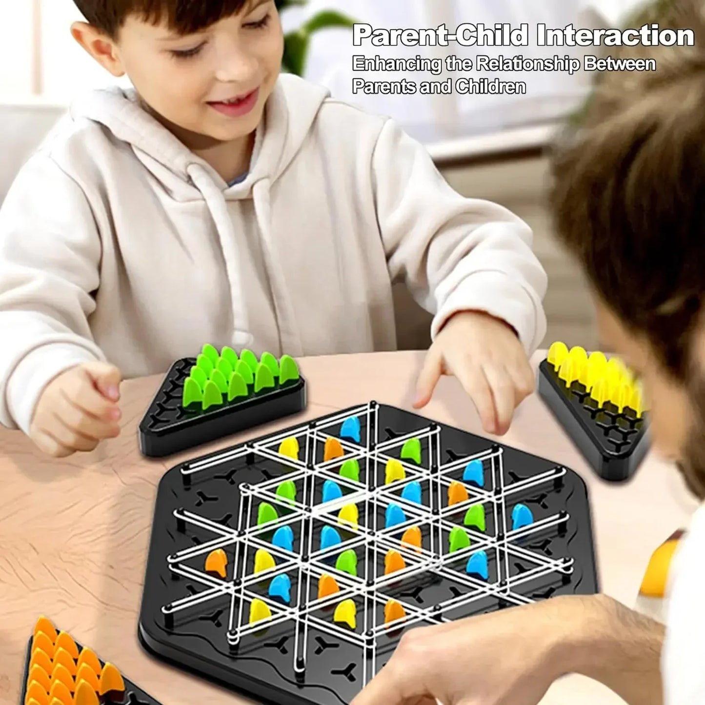 Triangle Strategy Sjakkspill Sett for 2-4 Spillere - Familie Moro Brettspill for Barn & Voksne med Gummistrikk Utfordring