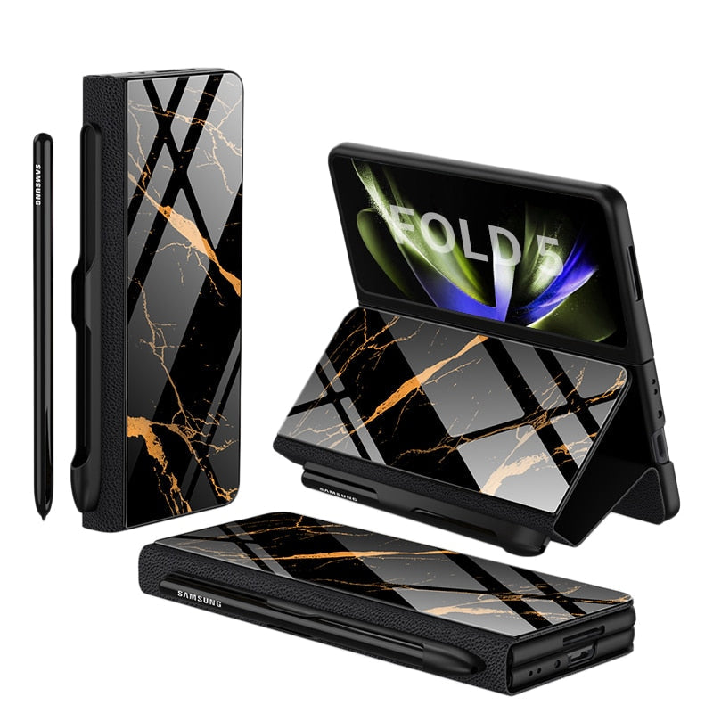 Norvo | Støtbestandig Rustningssak Glassdeksler Stativ Sett Inn Kort Lærsak for Samsung Galaxy Z Fold 5/4