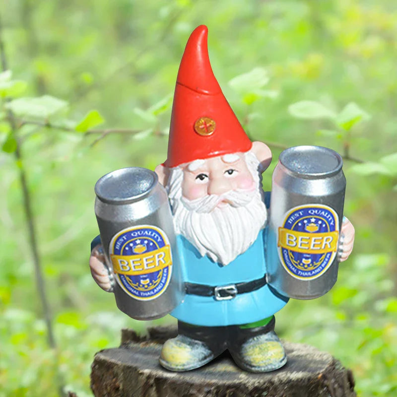 Norvo | Drunken Gnome med Øl Morsom Figur for Hage og Hjem Deko
