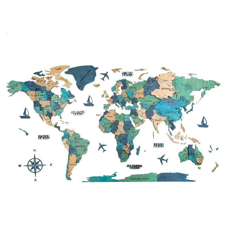 Norvo | 3D Solid Wood Verdenskart Veggkunst - Nordisk Stil Hjemmedekor