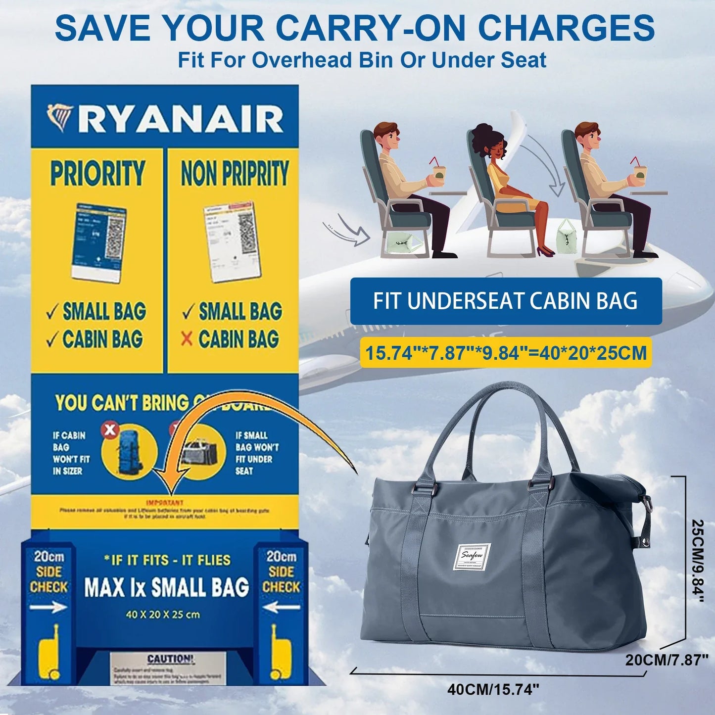 Norvo | Aerovigo Reisebag Håndbagasje 40x20x25 | Stor Kapasitet | Helgetaske for Korte Turer | Flygodkjent Kabinbag