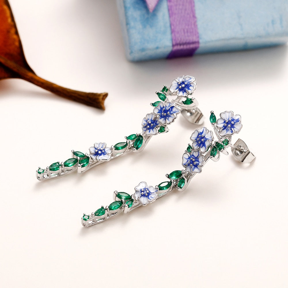 Norvo | Vintage Blå Blomst Dangle Øredobber