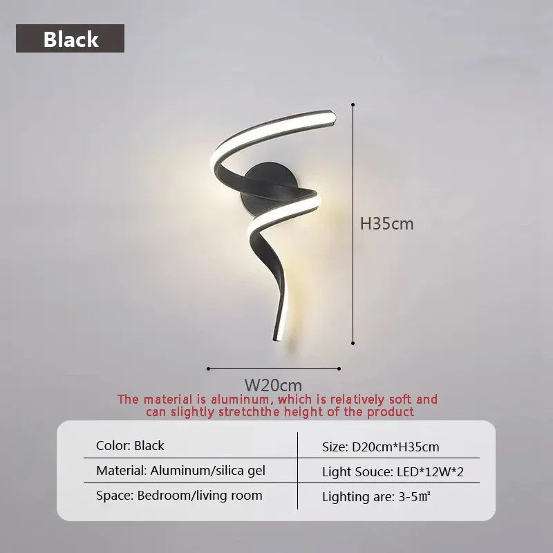 Norvo | LED Vegglampe NordLED Vegglys | Nordisk Spiral Design | Modern & Energisparende | For Soverom, Gang & Stue Spiral Lysestake for Trap Soverom Nattbord Studie Gang Bakgrunn Innendørs Dekor Veggbelysningsarmaturer