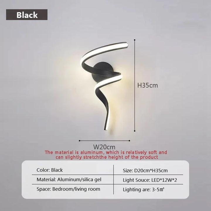 Norvo | LED Vegglampe NordLED Vegglys | Nordisk Spiral Design | Modern & Energisparende | For Soverom, Gang & Stue Spiral Lysestake for Trap Soverom Nattbord Studie Gang Bakgrunn Innendørs Dekor Veggbelysningsarmaturer