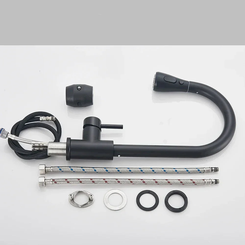 Norvo | Uttrekkbar kran med enkel spakblander – Fleksibel kran med dusjfunksjon, Høy kvalitet rustfritt stål, Ideell for moderne kjøkken, Enkel installasjon