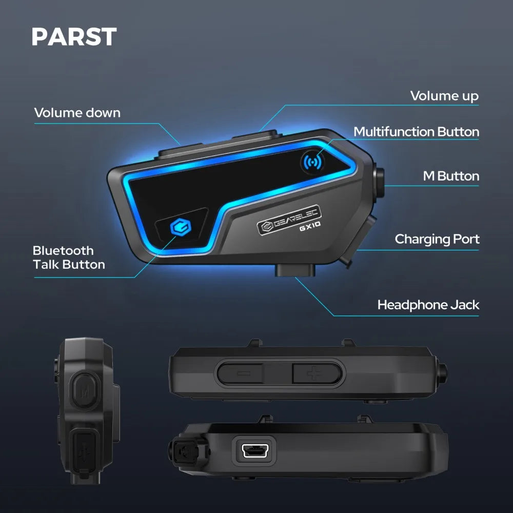 Norvo | Bluetooth Motorsykkel Intercom 10 Ryttere & IP67 Vanntett – RideSync