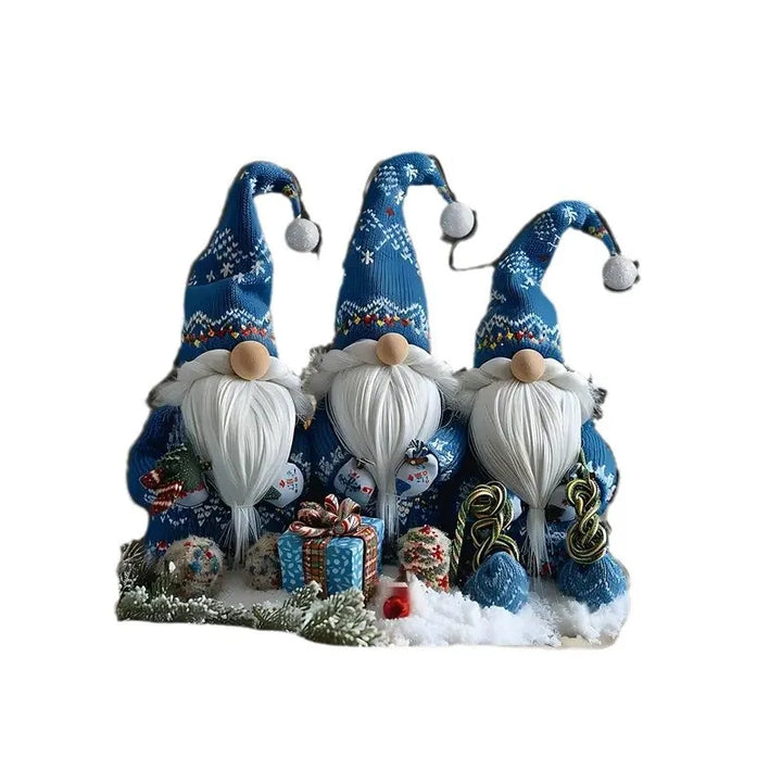 Norvo | GlasNordic Jule Gnomen Dekorasjon | Akryl Bordfigur 18 cm | 3 Gnomer i Blå | Festlig Dekorasjon for Stue, Kjøkken & Kontor