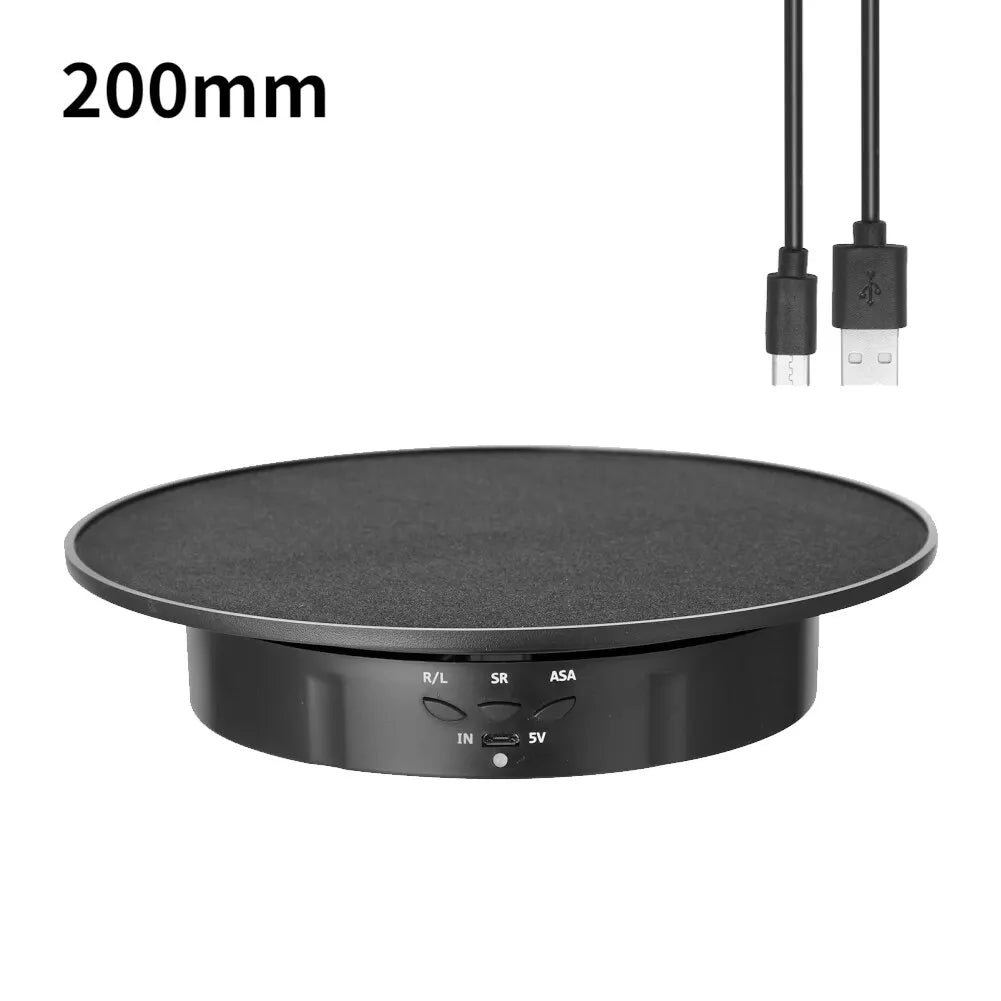 Norvo | Motorisert Roterende Speildisplaystativ - Tre Hastigheter, Platespillerholder, USB-strømforsyning for roterende skyting