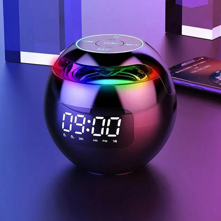 Norvo | Ball Høyttaler Vekkerklokke | Bluetooth 5.0 | LED Nattlys | 2200 mAh Batteri