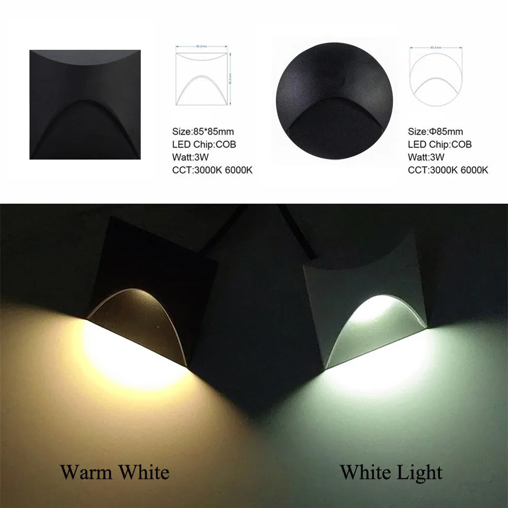 Norvo | Moderne vanntett IP65 LED innfelt vegglampe for utendørs belysning - 3W innebygd trinn- og trapp-balkongportal lys