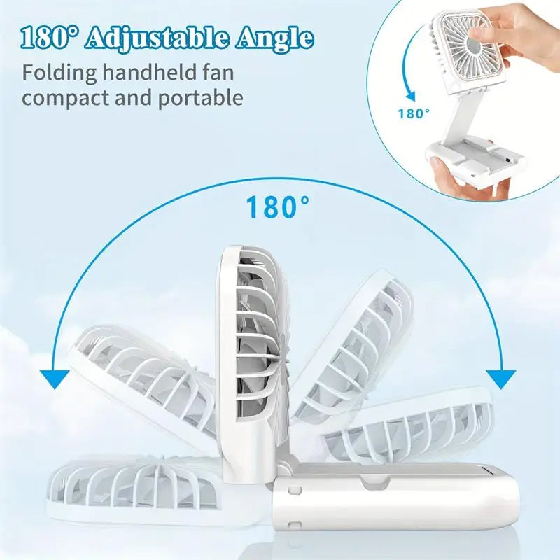 Norvo | Airlio Sammenleggbar USB Vifte 3000mAh | 4-Nivå Luftkjøler | Hånd-, Bord- & Nakkevifte | Power Bank Funksjon | 180° Roterbar
