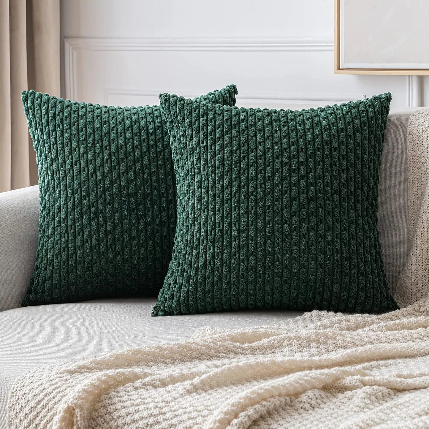 Norvo | Boho Ribbet Fløyelsputeomslag – Stilige Stripete Dekorative Putekasse for Sofa eller Seng