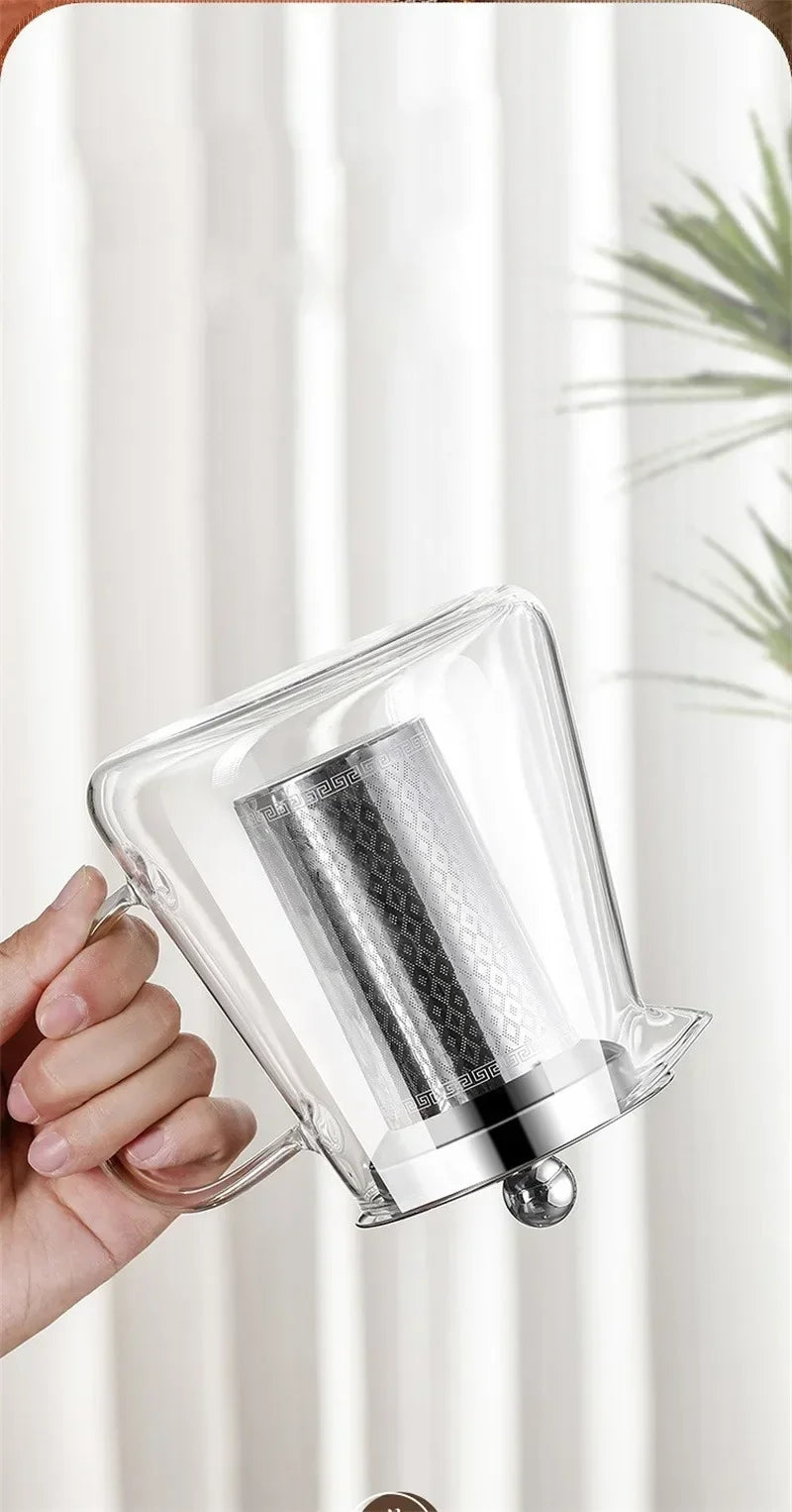 Norvo | 450ml-950ml Varmeresistente Glass Tekanne – Rustfritt Stål Te-sil, Blomstekanne for Kung Fu Te-servise, Puer- og Oolong-te