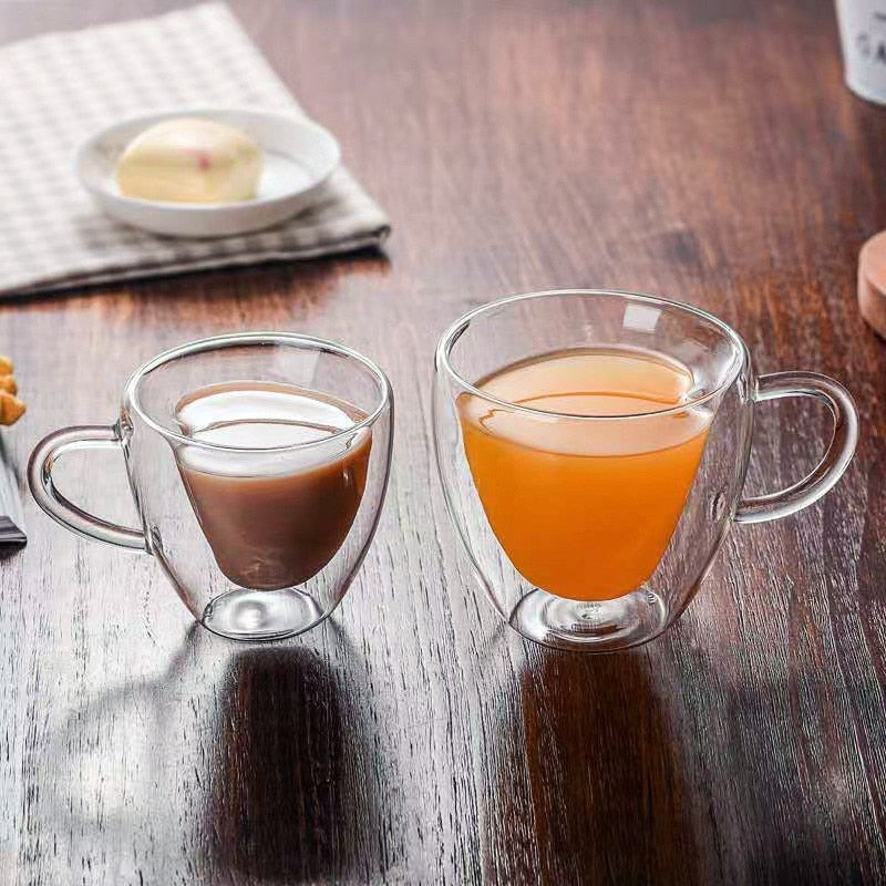 Norvo | Hjerte Kjærlighet Form Glass Krus Dobbeltveggede Kaffe Kopper Isolerte Te Melk Sitron Juice Vann Kop Varmeresistent Drikkeutstyr Elske Gave