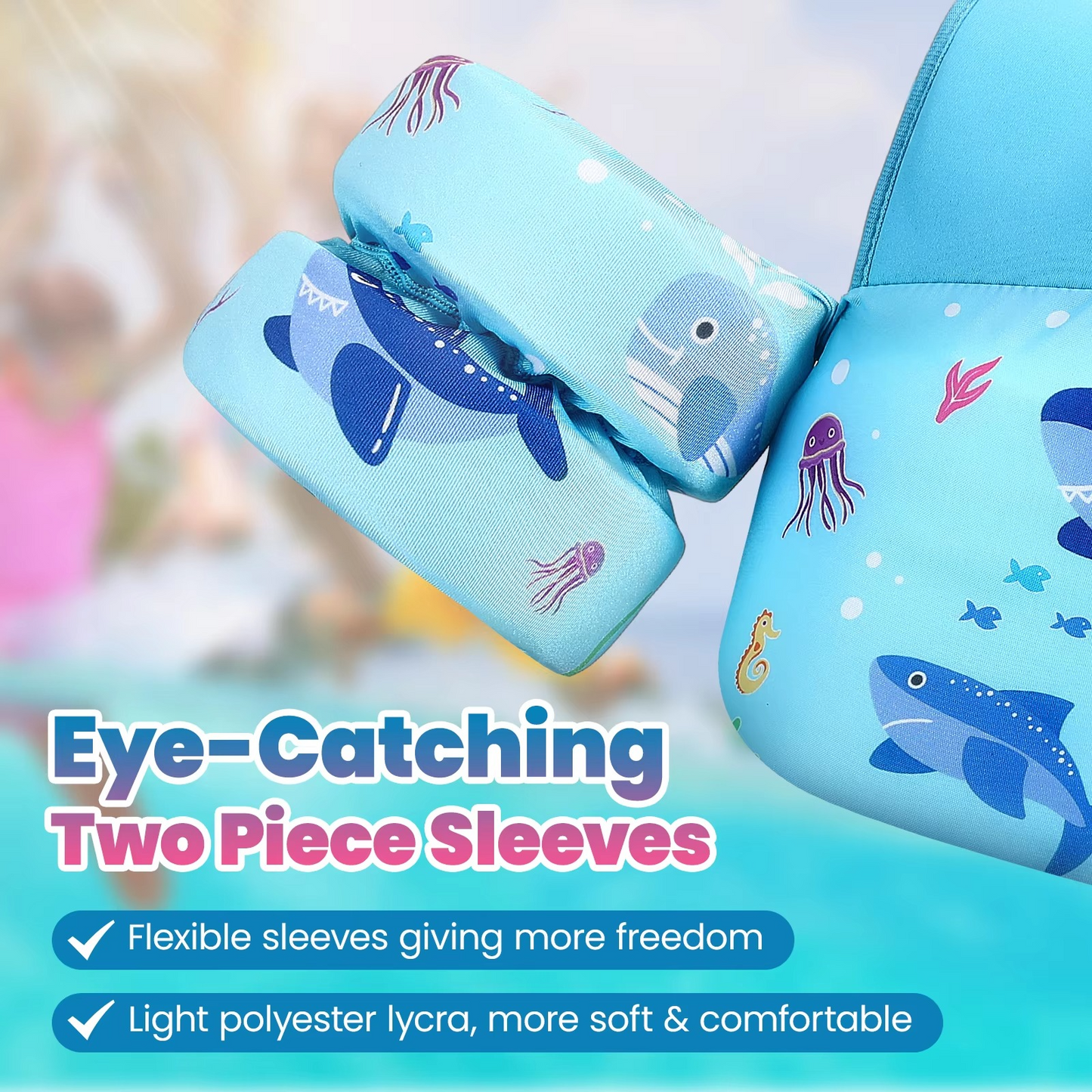 Norvo | Barns skum redningsvest med armflåter og sikkerhetsfløyte for svømming og kajakkpadling