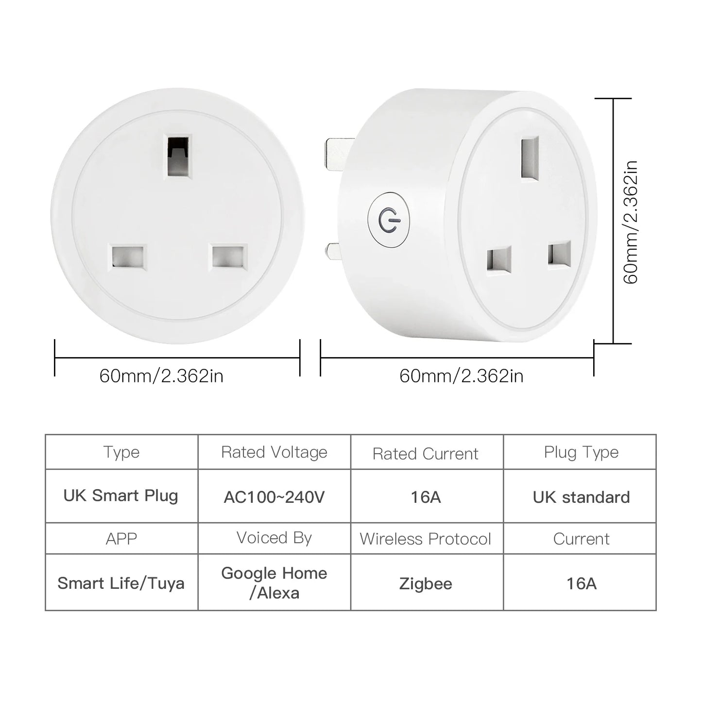 Tuya Zigbee Smart Strømkontakt 16A med Timer & Energimonitor - WiFi Plugg Kontroll via SmartLife Google Alexa Apper