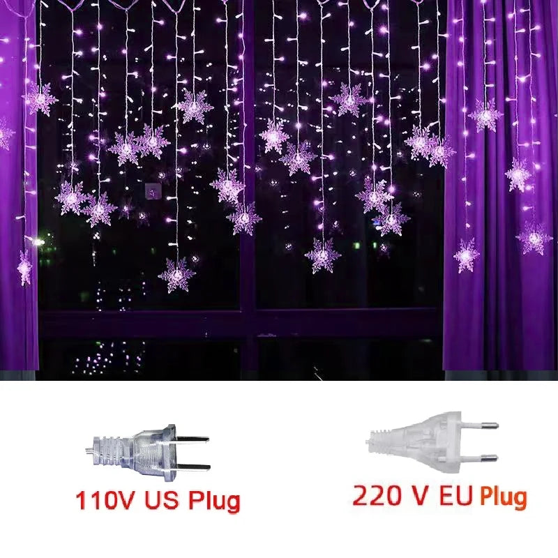 Vanntette Snøfnugg LED Lyslenke Julelys - Blinkende Fe Gardin for Ferie Fester, Bryllup, og Utendørs Dekorasjoner 3,2m (125,9 tommer)