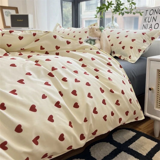 Norvo | CozyLove | Twin, Full & Queen Duvet Cover Set – Myk koreansk stil sengetøy med hjerte-design