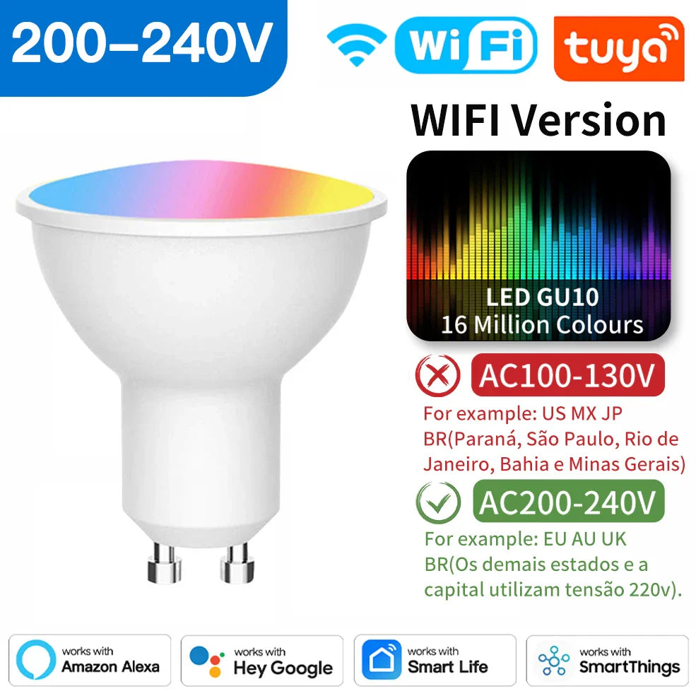 Tuya Zigbee Smarte LED Lyspærer E27 E14 GU10 - Dimmbar RGB Wifi Kontrollert via SmartLife Google Alexa-apper