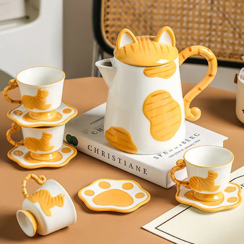 Norvo | Orange Cat Håndlaget Keramisk Kaffe- og Te-sett