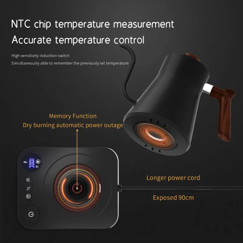 Norvo | 1200W Intelligent Elektrisk Vannkoker - Goose Neck Hånd Brygget Kaffe-kanne for Melkepulver & Presis Brygging