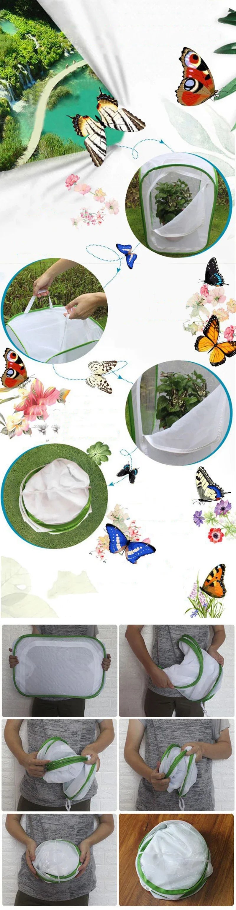 Norvo | Viventra Folding Insect Habitat | Avl & Observasjonsnett | Ramm i rustfritt stål | For sommerfugler, crickets & silkeormer