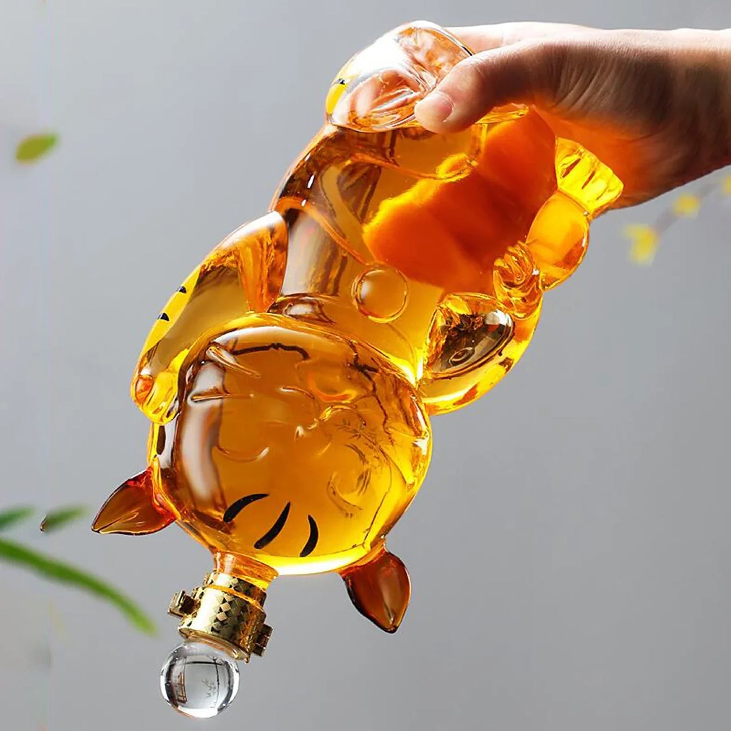 Norvo | Katformet Glass Dekanter Glassholder med Kork Flaskedekanter Drikkevarer Dispenser Karaffel 1000ml for Middagsfest Dekorasjon Gave