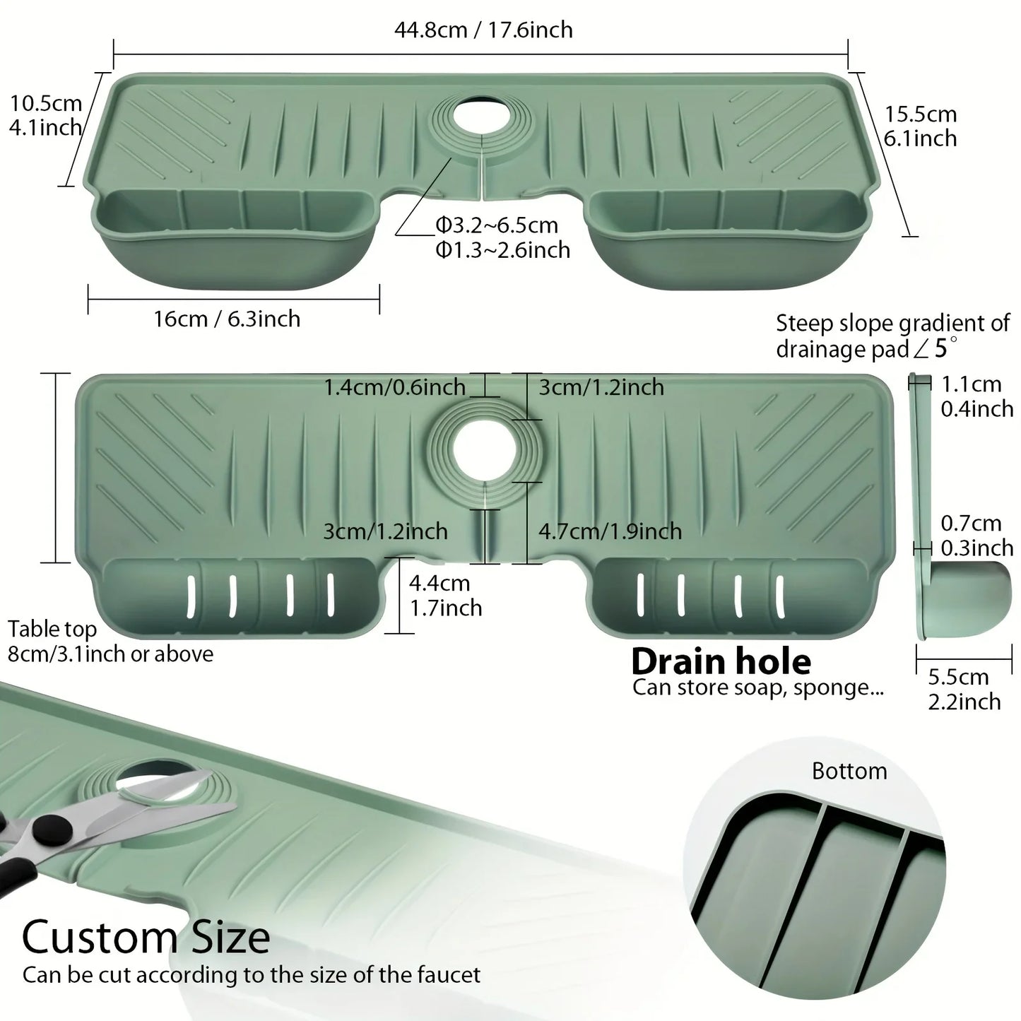Norvo | SilDry Tallerkenmatte | Antiskli & Moldfri | Varmeresistent Silikon Dreneringsmatte for Vask & Blandebatteri | Sammenleggbar & Oppvaskmaskinvennlig