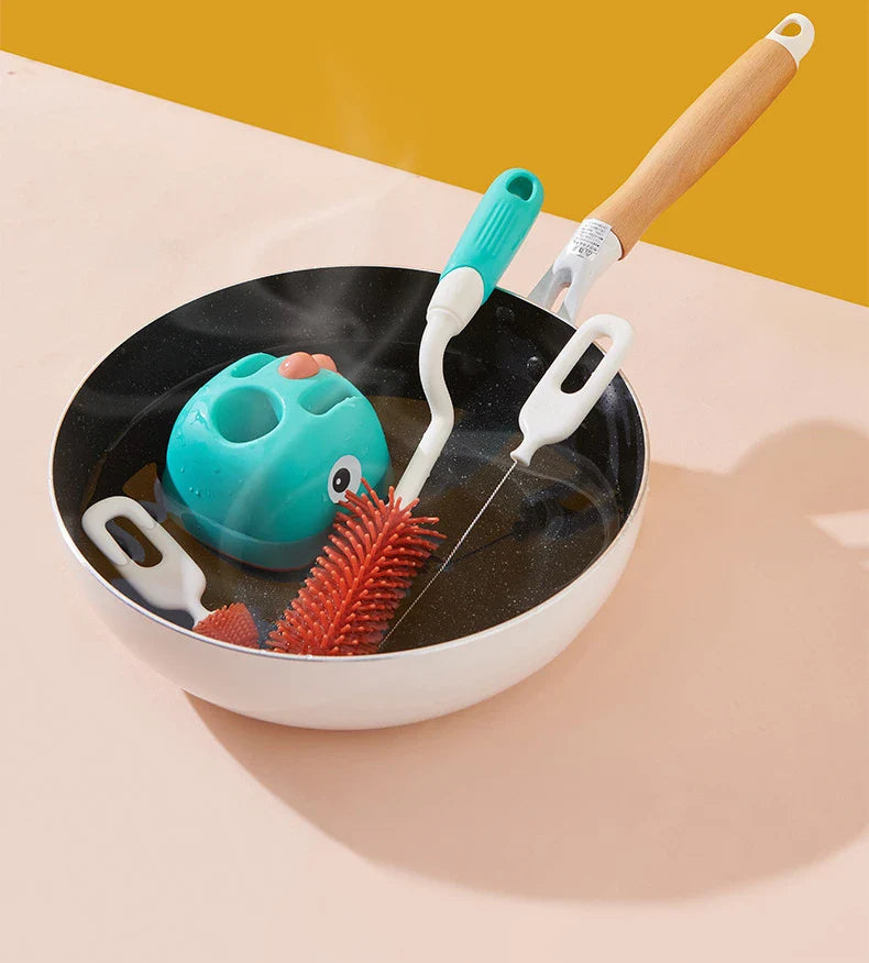 Norvo | Flaske Rengjøringssett for Babyflasker – 5-dels Rengjøringssett med Holder