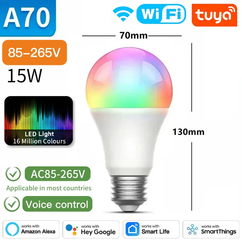 Tuya Zigbee Smarte LED Pærer E27 - WiFi Lys kontrollert via SmartLife Google Alexa Apper