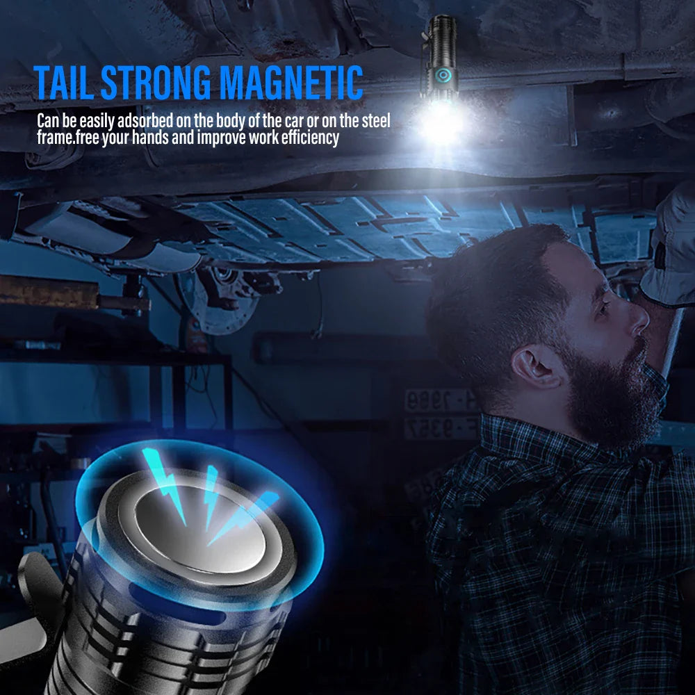 Norvo | LED Lommelykt LumiXPro S-359 | Mini XHP50 | Magnetisk & Oppladbar | 1000 Lumen | USB & Klemmefunksjon