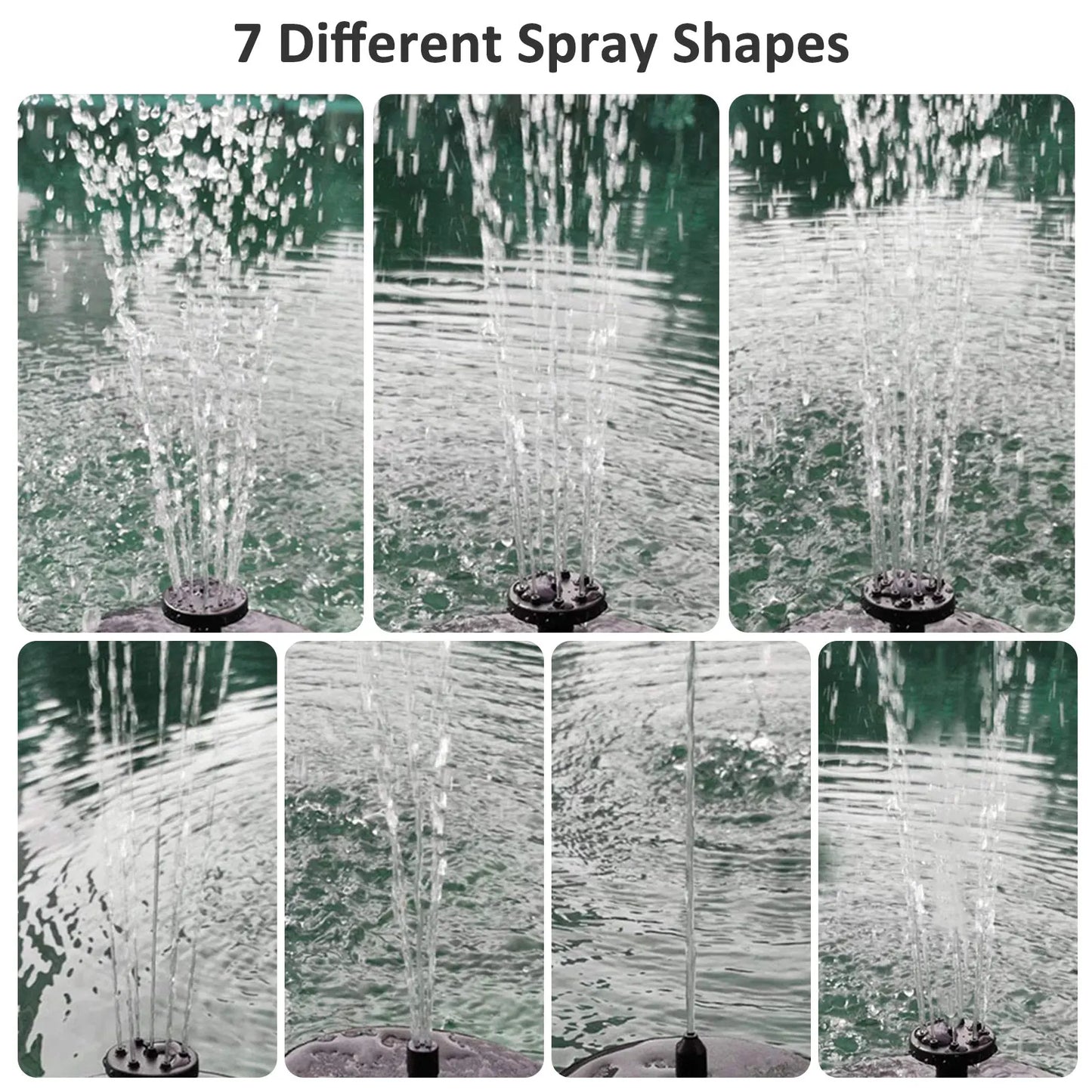 Norvo | AquaLume Solar Spring | 3W Solfontene med LED Fargevalg | Opptil 60 cm Fontenehøyde | 7 Munstykkevedlegg