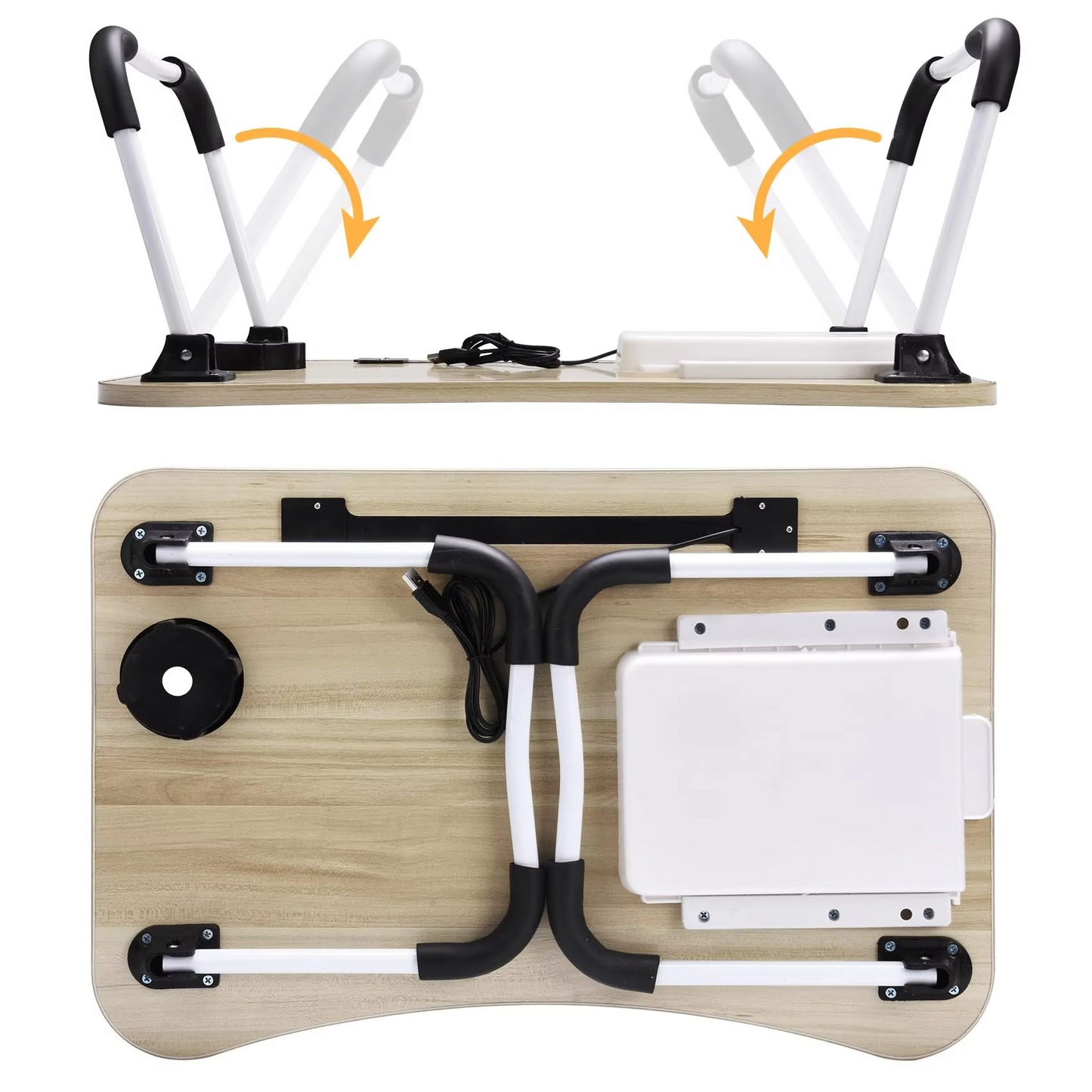 Norvo | Bærbart sammenleggbart laptopbord med USB-lampe, vifte og koppholder - 15,75" x 23,62"