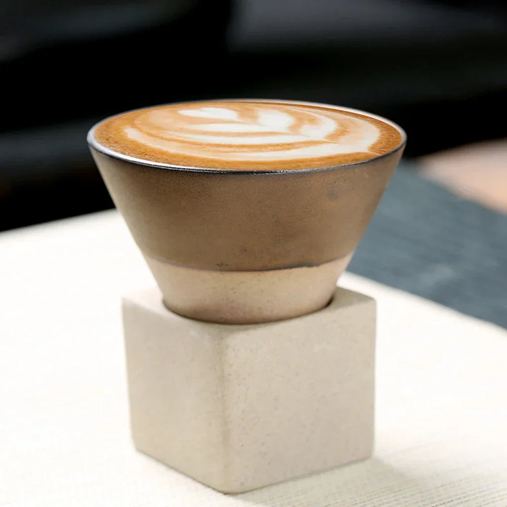 Norvo | Japansk kaffekopp med fat, 1 stk, retro keramisk tekopp, krus, latte, espresso, pull0, blomster cappuccino, ny keramikkopp, 100 ml/3,5 oz